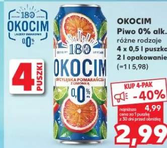 Piwo Okocim 0% alk. różne rodzaje