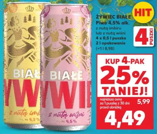Piwo Żywiec Białe 4,5% alk. z nutą imbiru lub z nutą wiśni