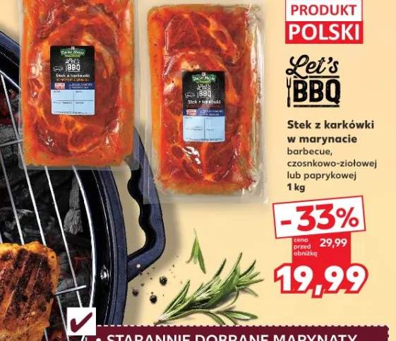 Stek z karkówki w marynacie barbecue, czosnko-ziołowej lub paprykowej