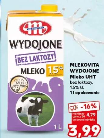 Mleko UHT bez laktozy, 1,5% tł.