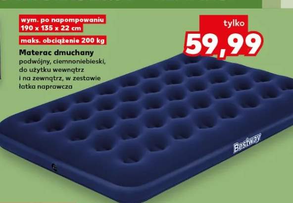 Materac dmuchany podwójny, ciemnonibieski, do użytku wewnątrz i na zewnątrz, w zestawie latka naprawcza