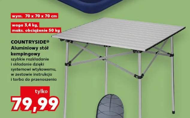 Aluminiowy stół kempingowy szybkie rozkładanie i składanie dzięki systemowi wtykywemu, w zestawie instrukcja i torba do przenoszenia