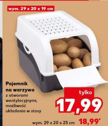Pojemnik na warzywa z otworami wentylacyjnymi, możliwość układania w stosy