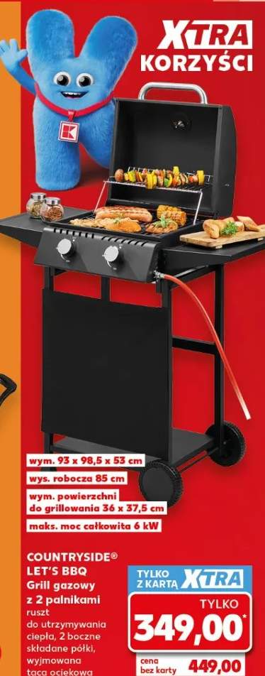 Grill gazowy z 2 palników ruszt do utrzymywania ciepła, 2 boczne składane półki, wyjmowana taca ociekowa