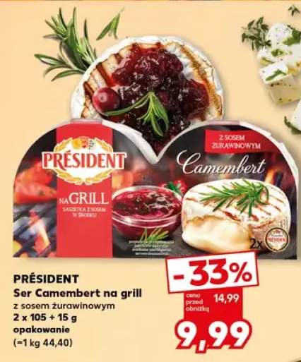 Ser Camembert na grill Président z sosem żurawinowym