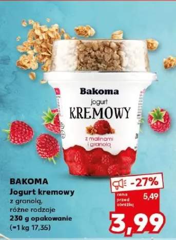 Jogurt kremowy Bakoma z granolą z malinami