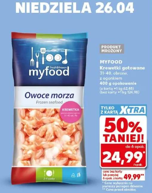 Krewetki gotowane myfood 31-40 obrane z ogonkiem