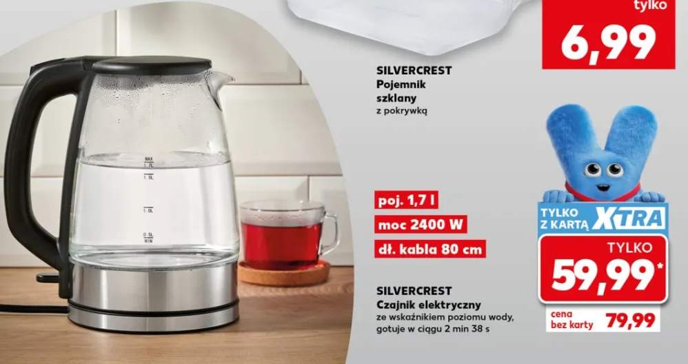 Czajnik elektryczny SilverCrest ze wskaźnikiem poziomu wody gotuje w ciągu 2 min 38 s 2400W