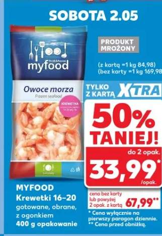 Krewetki 16-20 gotowane obrane z ogonkiem mrożone Myfood