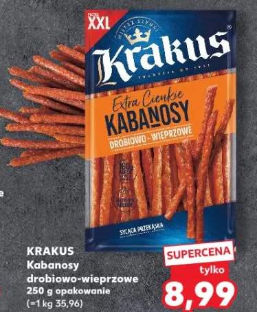 Kabanosy extra cienkie drobiowo-wieprzowe Krakus XXL