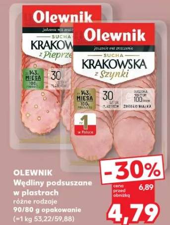 Kiełbasa sucha Krakowska z Pieprzu Olewnik w plastrach