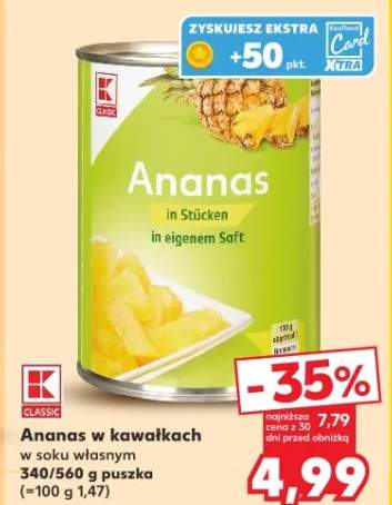 Ananas w kawałkach w soku własnym K Classic