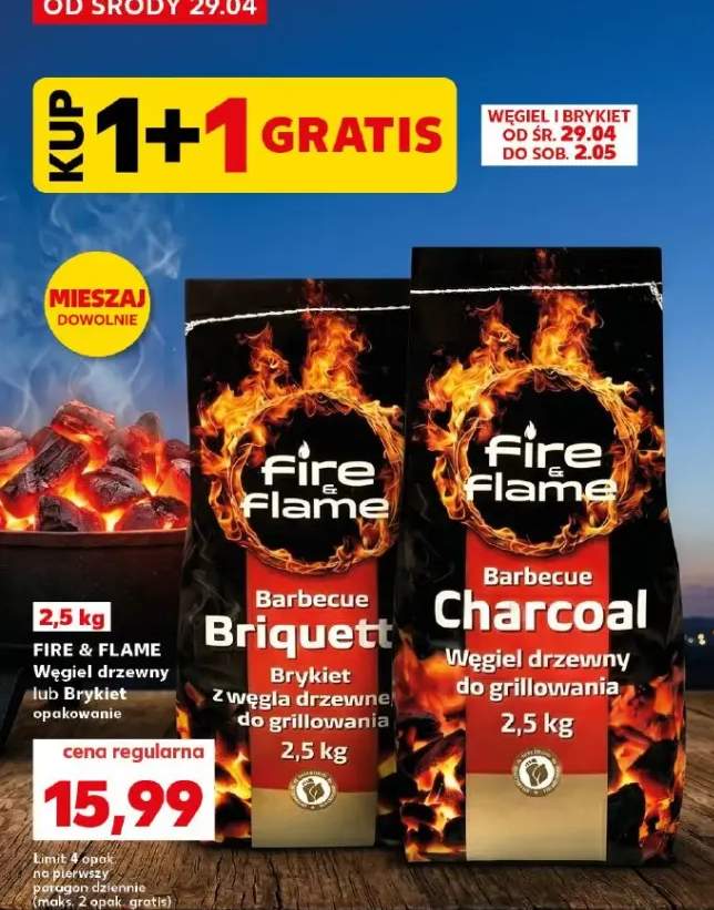 Brykiet z węgla drzewnego do grillowania Fire & Flame Barbecue Briquett