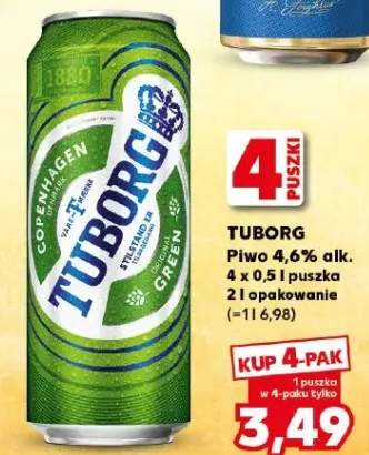 Piwo Tuborg Green 4,6% 4-pak 4x0,5l puszka
