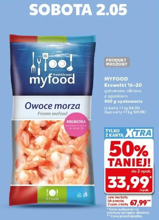 Krewetki Myfood 16-20 gotowane obrane z ogonkiem