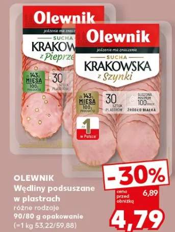 Wędliny podsuszane w plastrach Olewnik Krakowska z Szynki