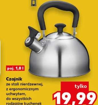 Czajnik ze stali nierdzewnej z ergonomicznym uchwytem do wszystkich rodzajów kuchenek 1,8l