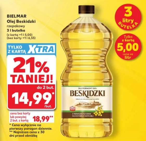 Olej Beskidzki rzepakowy Bielmar 3l butelka