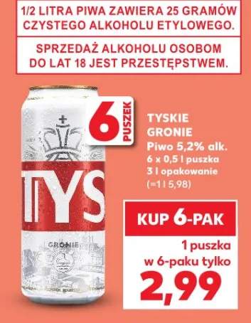 Piwo Tyskie Gronie 5,2% zgrzewka 6x0,5l puszka