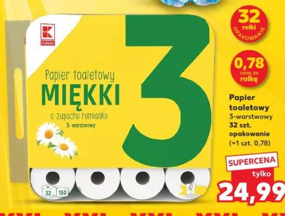 Papier toaletowy miękki 3-warstwowy o zapachu rumianku K Classic