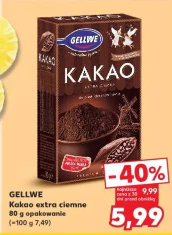 Kakao extra ciemne Gellwe 80g opakowanie