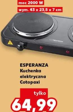 Kuchenka elektryczna Esperanza Cotopaxi 2000W 43x23,5x7cm