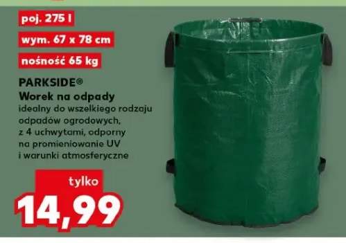 Worek na odpady Parkside® 275l 67x78cm nośność 65kg odporny na promieniowanie UV i warunki atmosferyczne