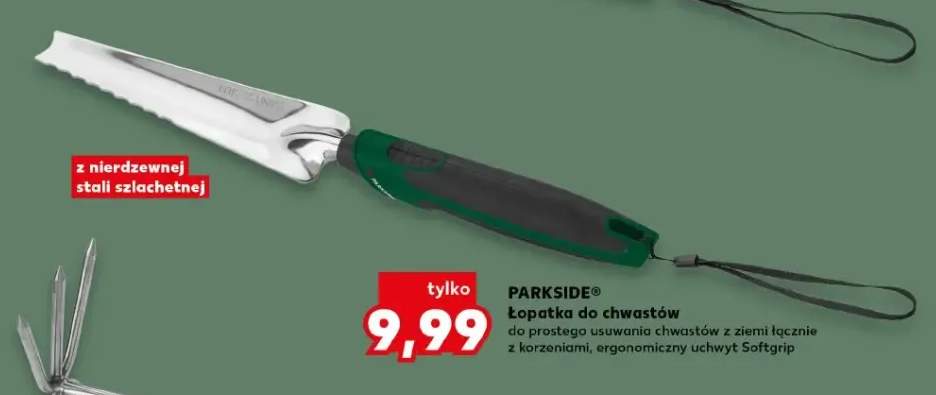 Łopatka do chwastów Parkside z nierdzewnej stali szlachetnej ergonomiczny uchwyt Softgrip