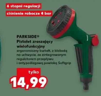 Pistolet zraszający wielofunkcyjny Parkside 6 stopni regulacji ciśnienie robocze 4 bar uchwyt Softgrip