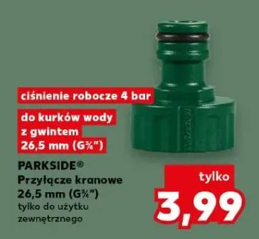 Przyłącze kranowe 26,5mm (G¾") Parkside do kurków wody z gwintem 26,5mm ciśnienie robocze 4 bar