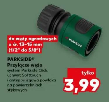 Przyłącze węża Parkside do węży ogrodowych o śr. 13-15mm (1/2" do 5/8") system Parkside Click uchwyt Softtouch