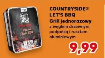 Grill jednorazowy Countryside Let's BBQ z węglem drzewnym podpałką i rusztem aluminiowym