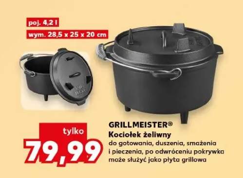 Kociołek żeliwny Grillmeister poj. 4,2l wym. 28,5x25x20cm do gotowania duszenia smażenia i pieczenia