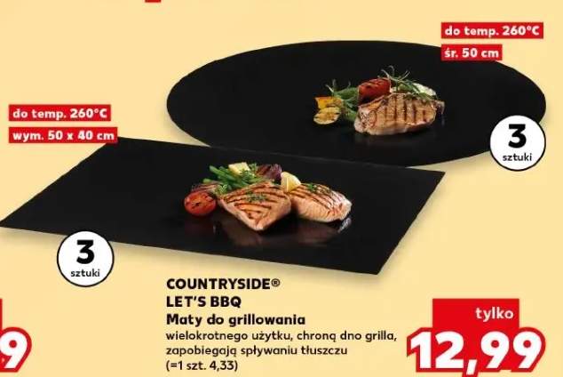 Maty do grillowania Countryside Let's BBQ 50x40cm wielokrotnego użytku chronią dno grilla zapobiegają spływaniu tłuszczu