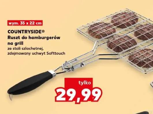 Ruszt do hamburgerów na grill Countryside 35x22cm ze stali szlachetnej zdejmowany uchwyt Softtouch