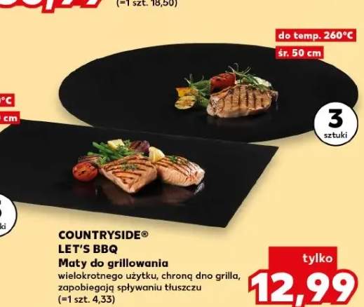 Maty do grillowania Countryside Let's BBQ śr. 50cm wielokrotnego użytku chronią dno grilla zapobiegają spływaniu tłuszczu