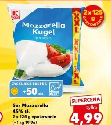 Ser Mozzarella 45% tł. K-Classic 2-pak 125g