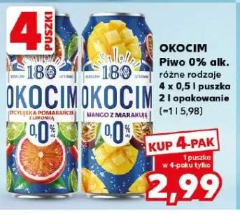 Piwo bezalkoholowe Okocim 0% Sycylijska Pomarańcza z Limonką 4-pak 500ml