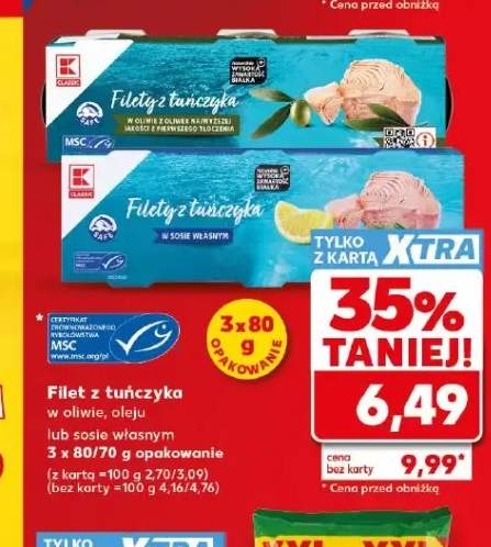 Filet z tuńczyka w sosie własnym K-Classic 3-pak 80g