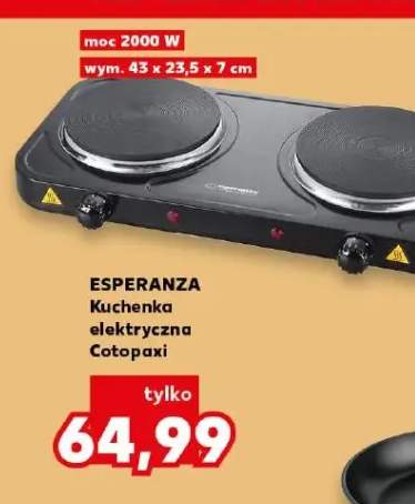 Kuchenka elektryczna ESPERANZA Cotopaxi moc 2000W wym. 43x23,5x7cm