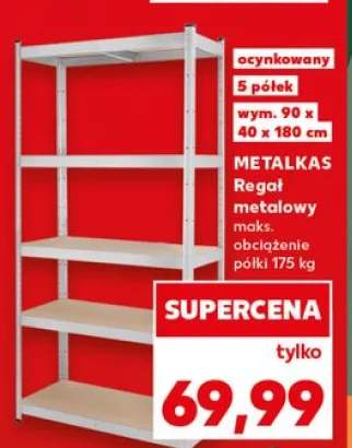 Regał metalowy ocynkowany 5 półek wym. 90x40x180cm maks. obciążenie półki 175kg Metalkas