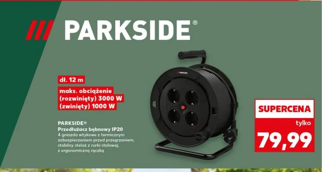 Przedłużacz bębnowy IP20 PARKSIDE 12m 3000W