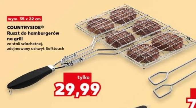 Ruszt do hamburgerów na grill COUNTRYSIDE wym. 35x22cm ze stali szlachetnej zdejmowany uchwyt Softtouch