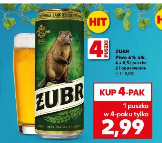 Piwo Żubr 6% alk. 4-pak 0,5l