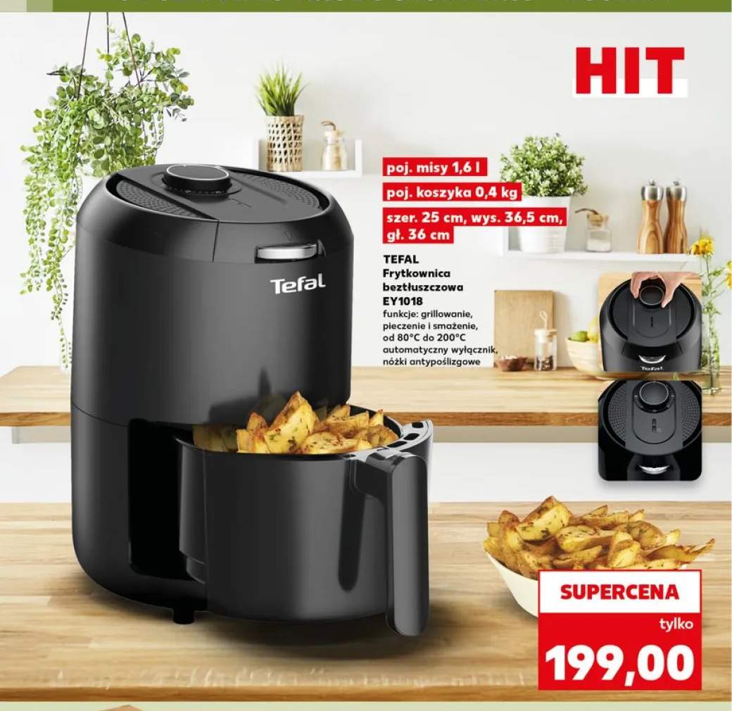 Frytkownica beztłuszczowa Tefal EY1018 poj. misy 1,6l poj. koszyka 0,4kg szer. 25cm wys. 36,5cm gł. 36cm