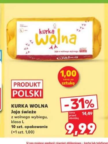 Jaja świeże z wolnego wybiegu klasa L Kurka Wolna