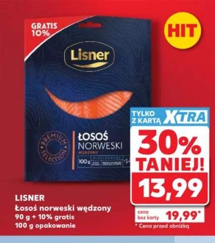 Łosoś norweski wędzony Lisner 90g + 10% gratis