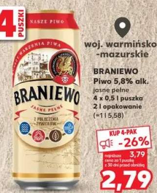 Piwo Braniewo jasne pełne 5,8% alk.