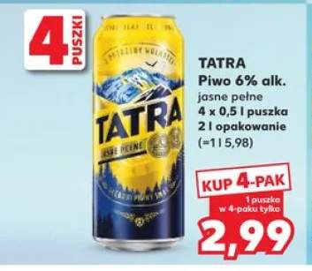 Piwo Tatra jasne pełne 6% alk. 4-pak 0,5l