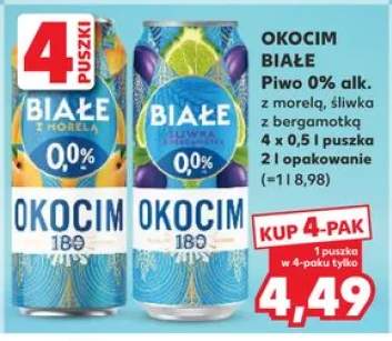 Piwo bezalkoholowe Okocim Białe śliwka z bergamotką 0% alk. 4-pak 0,5l